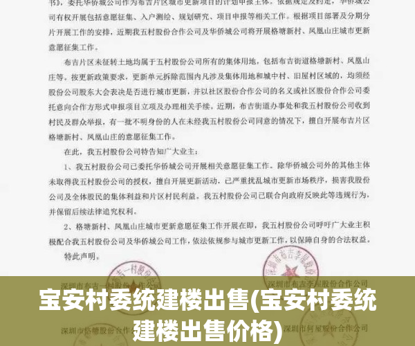 宝安村委统建楼出售(宝安村委统建楼出售价格)
